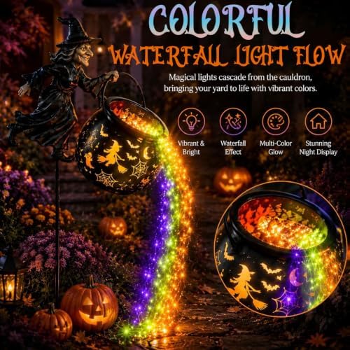 Halloween Decorations Outdoor-Witch Cauldron with Cascading Lights(Black-G) - Image 3