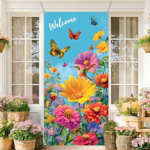 Front Door Covers Decorative, Spring Flower Design Door Curtain 70.8 x 35.4 Inch for Porch Outdoor Indoor Home Decor (Colorful-224) - Image 6