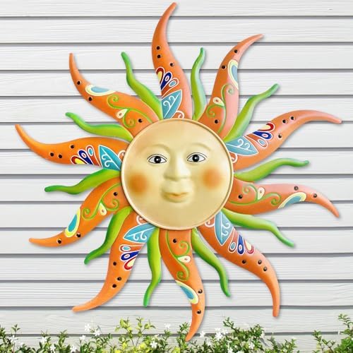 Metal Sun Wall Art Decor-17.3 inches Rustic Retro Sun Hanging Decoration for Indoor Outdoor Home Garden Farmhouse Yard Patio Fence Living Room Bedroom(Green) by Daogtc
