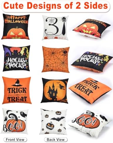 TOYPOPOR Halloween Decorations Double-Side Printing Pillow Covers 18'' x 18'' Set of 4, with 8 Cute Halloween Decor Patterns, Invisible Zipper, Durable Soft Linen Throw Pillow Covers Outdoor Indoor - Image 2