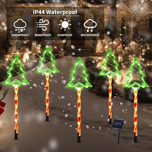 BRIGHTDECK Solar Christmas Tree Pathway Lights Outdoor Decorations, 5 Pack - Image 3