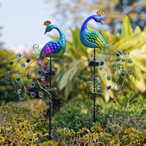 DREAMSOUL 2 Pack Peacock Solar Lights Outdoor, Metal Peacock Gifts - Image 5