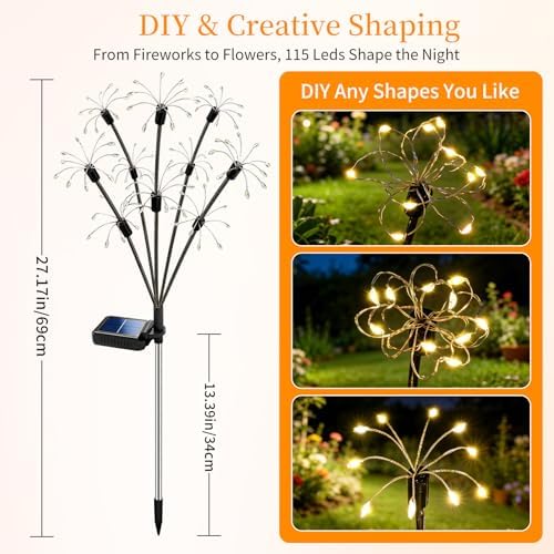 Solar Garden Lights Outdoor, 4 Pack 2-Layer Swaying Fairy Firework Lights - Image 3
