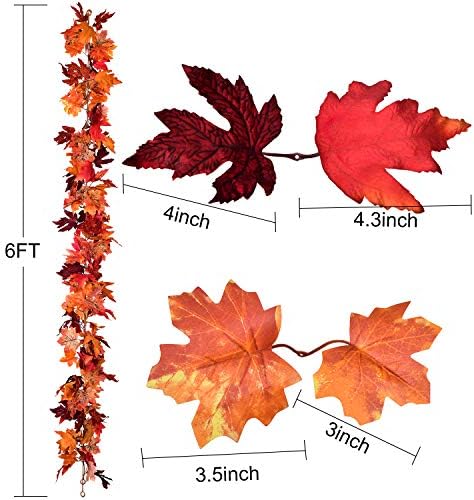 DearHouse 2 Pack Fall Garland Maple Leaf, 5.9Ft/Piece Hanging Vine Garland Artificial Autumn Foliage Garland Thanksgiving Decor for Home Wedding Fireplace Party Christmas (Red) - Image 3