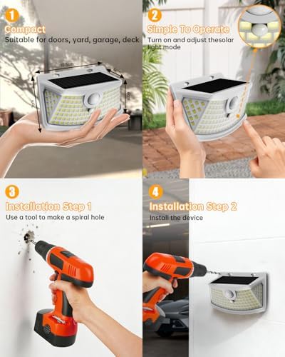 Aootek Solar Motion Sensor Lights Outdoor 120 LEDs, White, 2 Pack - Image 6