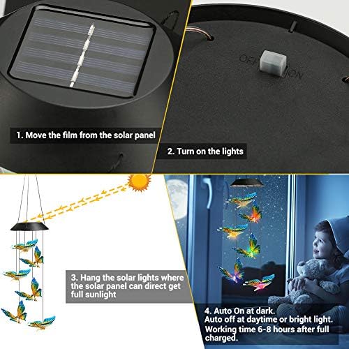 Toodour Solar Wind Chime, Color Changing Wind Chimes Butterfly Gift for Mom - Image 3