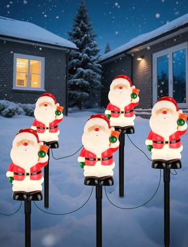 10.5FT Christmas Pathway Lights, 5PK LED Santa Clause Yard Stake Lights - Image 3
