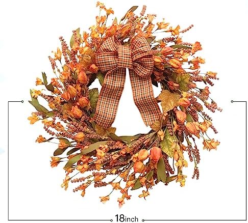 Idyllic 18 Inches Artificial Fall Wreath, Autumn Decoration with Berries & Leaves, Thanksgiving Harvest Front Door Wreath for Home Farmhouse Halloween Thanksgiving Day Festival Celebration Decor - Image 3