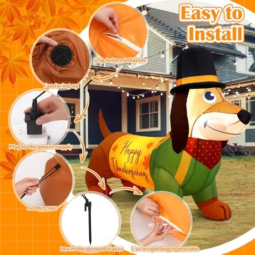 Leyndo 5.3 ft Thanksgiving Inflatables Decorations Fall Blow up Dachshund Thanksgiving Inflatables Dachshund Dog with Built in LED Lights for Holiday Party Outdoor Garden Lawn Yard Decorations - Image 4