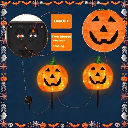 BRIGHTDECK Halloween Solar Pathway Lights Outdoor, LED Decor, Light Up Solar Stake Lights for Holiday, Halloween, Walkway, Sidewalk (Foldable Pumpkin, 4-Pack) - Image 6