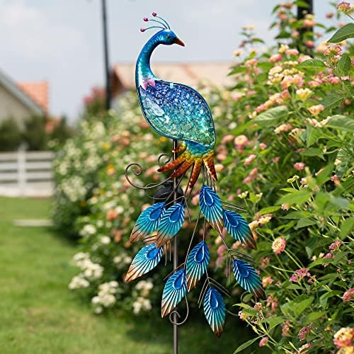TERESA'S COLLECTIONS Solar Metal Glass Peacock Stake Light Gift 40" - Image 2