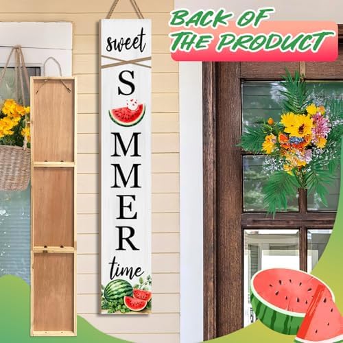 Summer Watermelon Porch Sign Sweet Summer Time Welcome Sign For Front Porch, Cute Fruit Home Decor Welcome Sign for Indoor Outdoor Garden Wooden Vertical Sign For Patio Front Door Wall Yard - Image 6