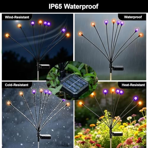 Solar Firefly Lights Outdoor, 4 Pack Orange Purple Halloween - Image 7