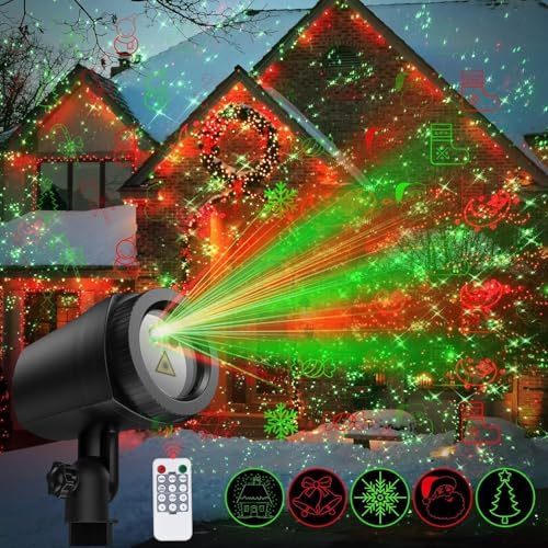 NUÜR Christmas Projector Lights Outdoor, Waterproof Christmas Light Projector with 24 Christmas Decorative Patterns, Remote Control with Timer, Holiday Projector Lights for Outdoor Garden Patio Wall by NU%C3%9CRLightning