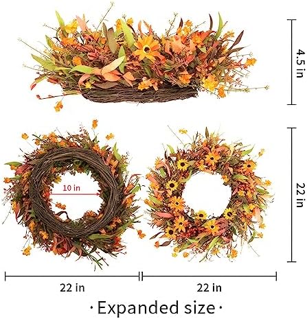 JINGHONG Fall Wreaths for Front Door 22 Inch Artificial Fall Wreath Floral Autumn Wreath for Outside Door Harvest Thanksgiving Day Celebration - Image 3