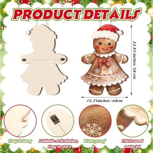 Shellwei 2 Pcs Classic Gingerbread Hanging Signs, Christmas Door Decor - Image 2