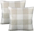VAKADO Beige Buffalo Plaid Cotton Linen Throw Pillow Covers 24x24 Set of 2 by VAKADO