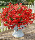 Artificial Flowers Fake Plants for Outdoors Decoration, 12 Bundles Red Silk Morning Glory with Eucalyptus Realistic UV Resistant Faux Flowers Greenery for Outside Planter Yard Garden Home Indoor Patio by Ivydale