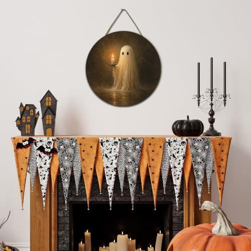 Halloween Ghoust Round Door Sign, 10 Inch Wooden Hanging Plaque with Rope, Rustic Wall Decor for Home Porch Entryway Halloween Party Decoration - A05 - Image 3