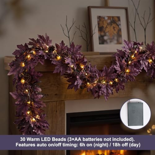 Ghrdopy 6Ft Fall Garland with 30 Lights & Timer Mantle Decor - Image 2