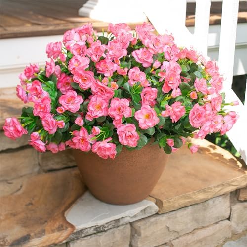 HyeFlora Artificial Faux Outdoor Flowers Plants for Spring Summer Decoration, Fake Silk Camellia UV Resistant Look Real for Planter Outside Front Door Porch Patio Balcony, 3 Large Bundles - Image 3