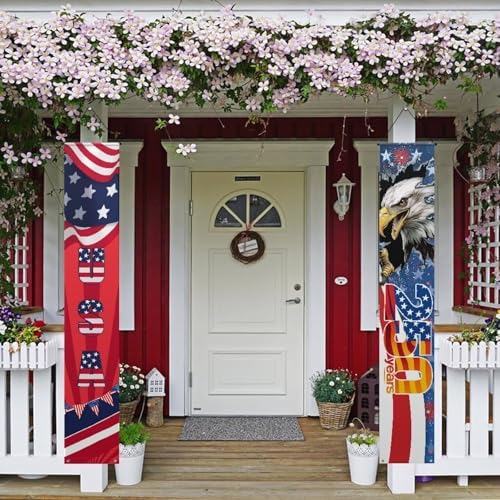 doginthehole 250th Anniversary USA Door Banner Patriotic Bald Eagle 250 Years Porch Sign Memorial Day American Flag Front Door Decorative Hanging Banner 2pcs USA Decoration Home Outdoor Yard Decor by doginthehole