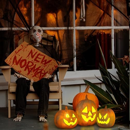 Vicenpal 3 Pcs Resin Halloween Pumpkin Decor Pumpkin Lantern, Terracotta - Image 5