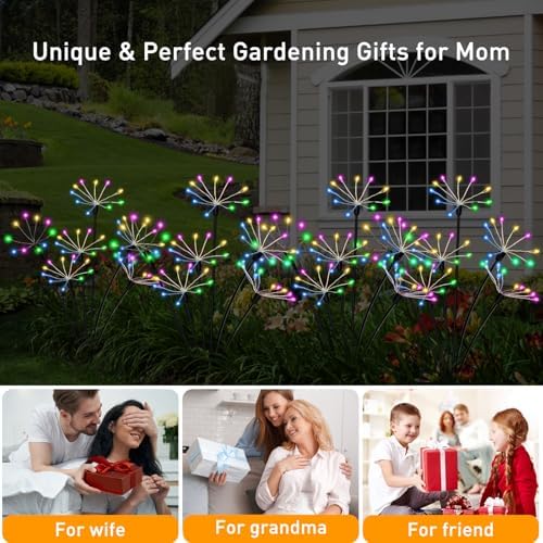 Kwaiffeo 4 Pack Solar-Powered Firework Fairy Lights, Solar Light Outdoor Waterproof Christmas & Garden Decor for Pathway/Patio/Yard - Gardening Gifts for Women (Multicolor) - Image 4