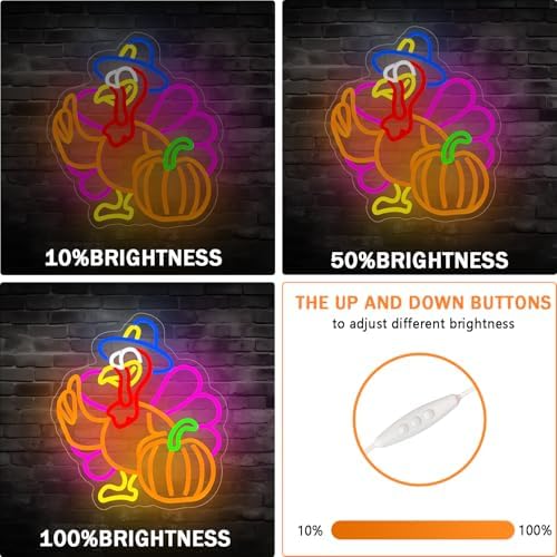 Pumpkin Turkey Neon Sign Dimmable Thanksgiving LED Neon Light Pumpkin Glowing Sign USB Powered Wall Hanging Decoration for Fall Neon Sign Thanksgiving Harvest Home Decor. - Image 3