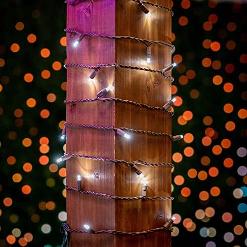 Novelty Lights 50ft 100 LED Pure White Christmas String Lights, Brown Wire - Image 5