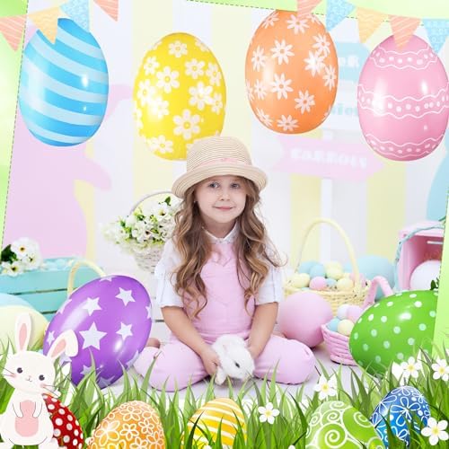 18 Pieces 12 Inch Inflatable Easter Eggs Easter Outdoor Yard Decoration Large Inflatable Hanging Eggs Ornaments Giant PVC Kids Toys for Garden Lawn Party Decor - Image 5