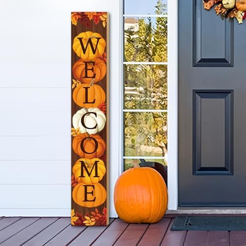 47" Fall Wooden Porch Sign Vertical Fall Welcome Standing Signs Pumpkin Leaves Standing Welcome Porch Sign for Outdoor Autumn Thanksgiving Harvest Home Garden Yard Farmhouse Front Door Decor - Image 4