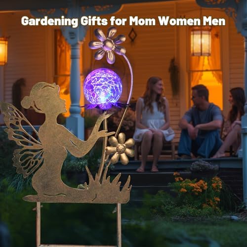 HONGLAND Solar Lights Fairy Garden Decor for Outside,Fairy Figurine Decorative Stake Housewarming Gifts for Patio Lawn Yard Pathway Outdoor Decor-Unique Valentines Day Gifts for Women Mom Grandma - Image 4