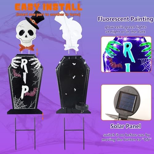 Joliyoou Halloween Yard Stake, 26.4" Solar Lighted Metal Tombstone - Image 3
