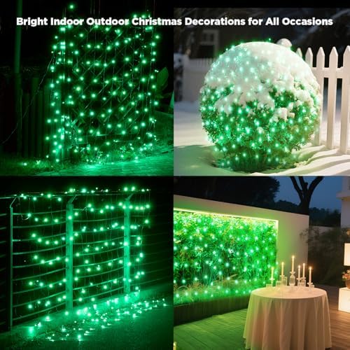 Led Net Lights Christmas Lights Outdoor 200Leds 9ft x 6ft Upgraded Green Christmas Net Lighting, Waterproof 5mm LED Wide Angle Outdoor Indoor Mesh Net Light for Trees, Bushes, Shrubs Decorations - Image 6