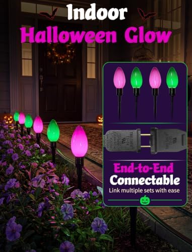 Halloween C9 Oversized Pathway Lights, 4 Pack LED Purple/Green Stakes - Image 4