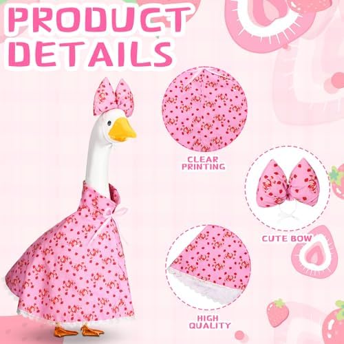 Abbylike Strawberry Porch Goose Outfit Summer Strawberry Costume Clothes for 23'' Cement Goose for Summer Garden Porch Statue Yard Pathway Decorations - Image 3