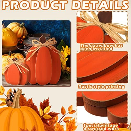 Ferraycle 3 Pcs Fall Pumpkin Decor, 3D Wooden Pumpkin Tabletop Decor - Image 3
