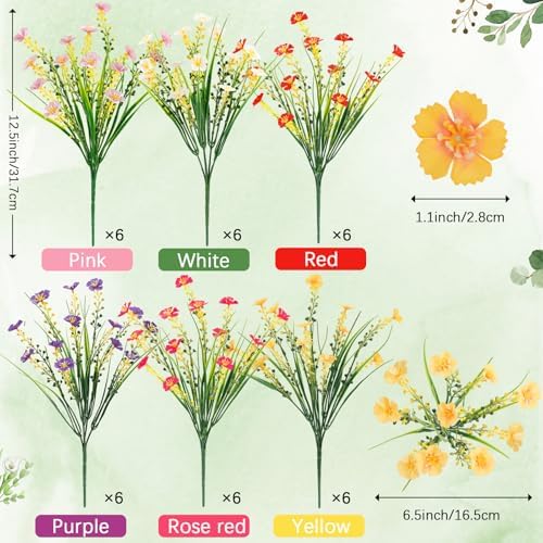 36 Bundles Artificial Flowers Outdoor UV Resistant Faux Plants (Mix Color) - Image 4