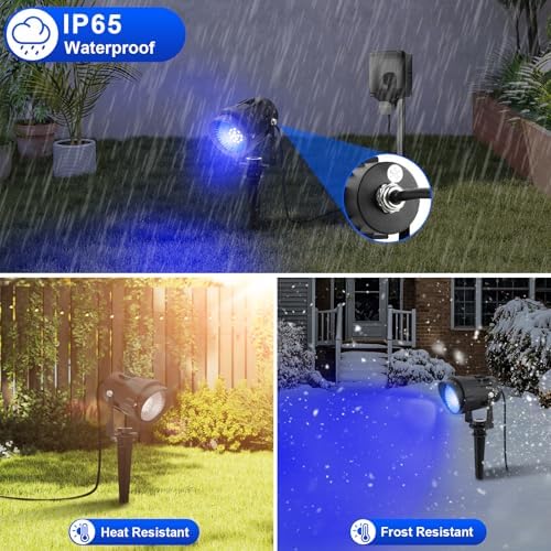Halloween Blue Landscape Lights Outdoor, 14 LED Landscape Lighting with US Plug, IP65 Waterproof Spotlights for Tree Yard Garden Pathway Christmas Decor 2 Pack - Image 5