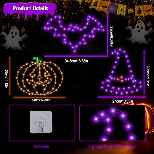 Halloween Decorations, Bat Pumpkin Hat Window Lights, 8 Modes Battery Operated Halloween Lights with Timer, Waterproof Window Silhouette Light for Indoor Window Door Yard Party Decor - Image 2
