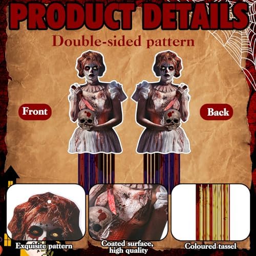 DoubleFill 8 Pcs Zombie Halloween Hanging Decorations, Windsocks Clown - Image 4
