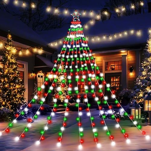 Christmas Decoration Lights, Outdoor Christmas String Lights 320 LED 11.5 Ft Waterfall Tree Light with Big Star Topper 8 Light Modes for Xmas New Year Holiday Garden Yard Indoor Outdoor Decor - Image 4