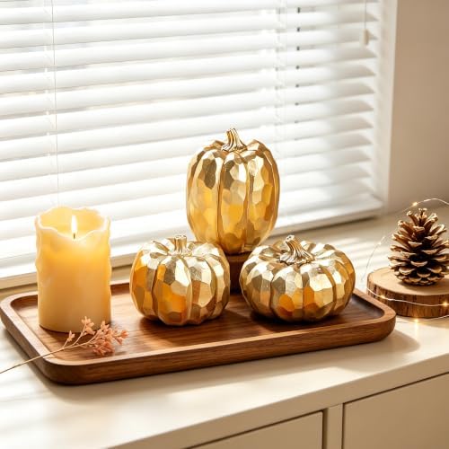 winemana 3 Pack Gold Fall Pumpkin Decor Fall Table Centerpieces for Home - Image 4