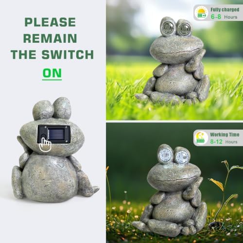 NBQQ Solar Frog Statue Resin Stone Art Statue Outdoor Yard Garden Ornament - Image 3