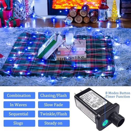 JMEXSUSS 66ft 200 LED Blue and White Christmas Lights, String Light Plug in - Image 2