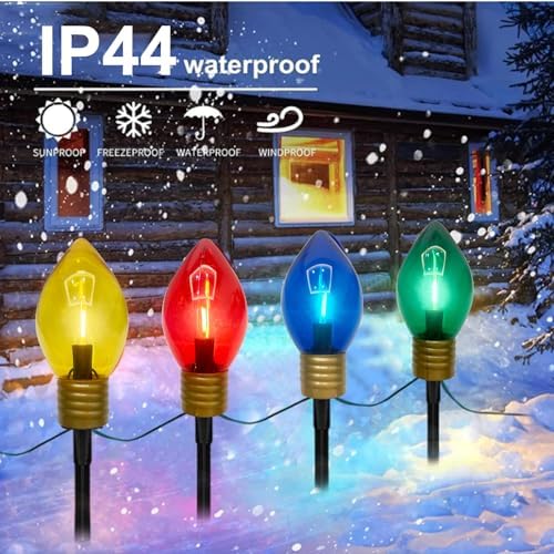 GOOTHY Jumbo C9 Christmas Pathway Lights Outdoor, 2 Pack 7Ft Christmas Decorations String Lights with 8 LED Jumbo Multicolor Bulb Marker Stakes Lights for Outdoor Walkway Lawn Yard Garden - Image 4