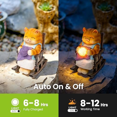 SOWSUN Solar Garden Decor Outdoor Miniature Cat Statue for Patio Yard - Image 5