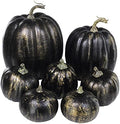 Winlyn 7 Pcs Assorted Artificial Gold Brush Black Pumpkins Rustic Decorative Halloween Faux Foam Pumpkins for Fall Halloween Thanksgiving Tabletop Centerpiece Mantel Kitchen Decor by Winlyn