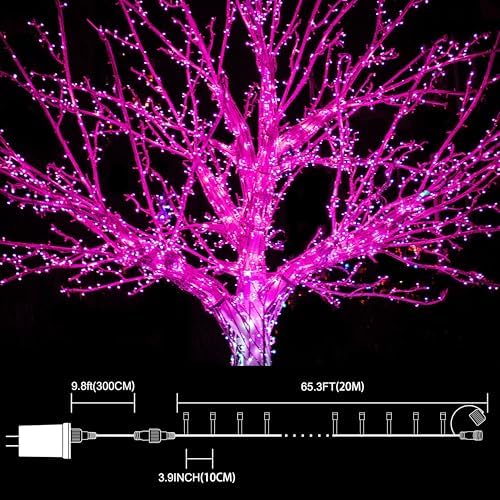 LAMPHOME 200 LED Pink Valentine Lights, 66ft 16 Modes Valentine Room Lights Clear Wire,Connectable Plug in Pink Christmas String Light Indoor Outdoor for Christmas Bedroom Valentines Party - Image 5